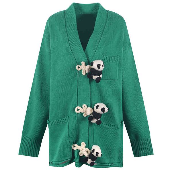 women's sweaters autumn loose cartoon panda sweater buckle v-neck sweater cardigan fashionable coat women go, White;black
women's sweaters autumn loose cartoon panda sweater buckle v-neck sweater cardigan fashionable coat women go, White;black