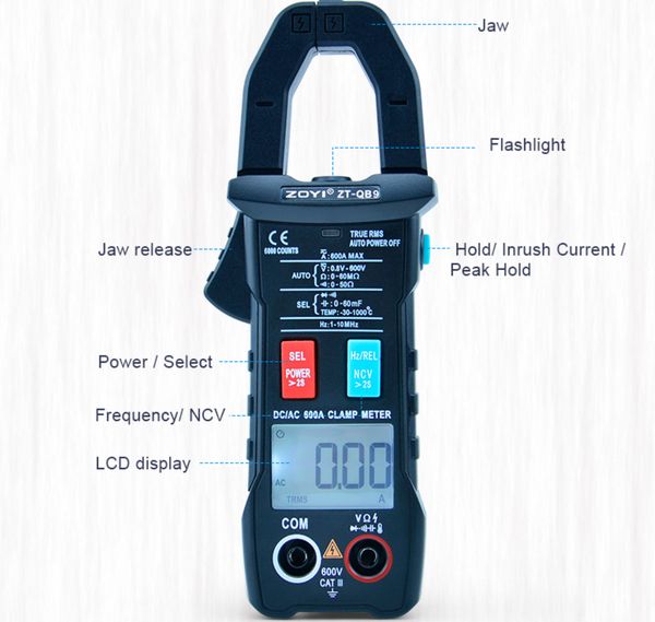 zt-qb9 clamp meter dc/ac 600a current measurement trms auto-rang voltage ammeter hz ohm ncv tester dmm multimeter
zt-qb9 clamp meter dc/ac 600a current measurement trms auto-rang voltage ammeter hz ohm ncv tester dmm multimeter