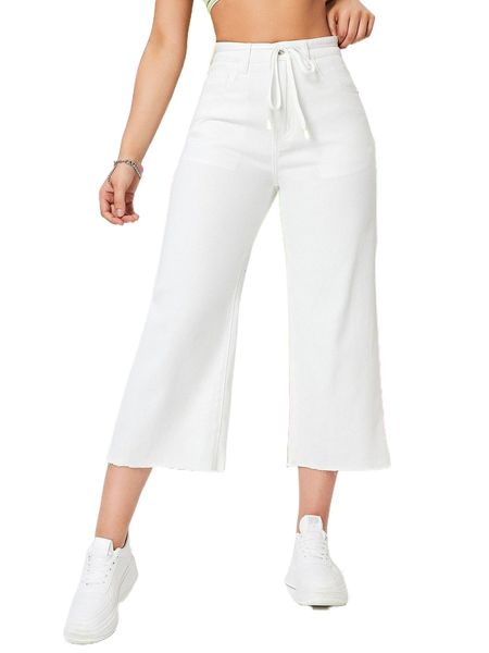 high waist belted wide leg jeans 03qh#, Blue 
high waist belted wide leg jeans 03qh#, Blue