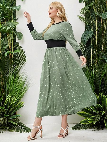 plus dalmatian print colorblock a-line dress r8s6#, Black 
plus dalmatian print colorblock a-line dress r8s6#, Black