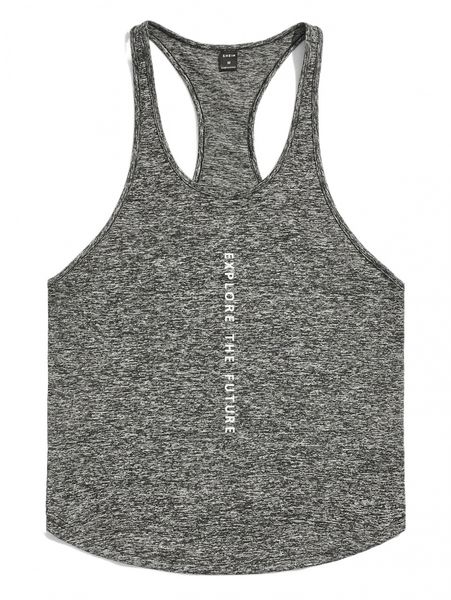 men slogan graphic marled knit tank 90ly#, White;black 
men slogan graphic marled knit tank 90ly#, White;black
