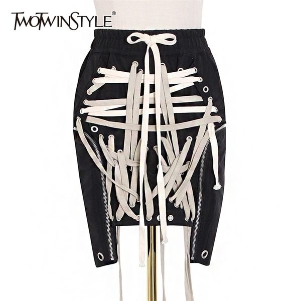 twotwinstyle lace up bowknot elastic high waist streetwear skirts for women hollow out irregular hem skirt female new 210325, Black
twotwinstyle lace up bowknot elastic high waist streetwear skirts for women hollow out irregular hem skirt female new 210325, Black