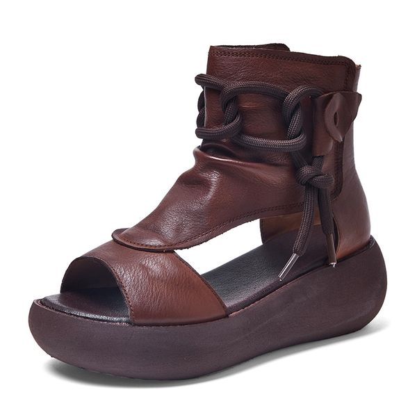 leather retro sandals design handmade high-women's toe layer cowhide fashion sandals brown
