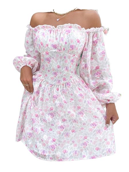 allover floral print off shoulder frill trim lantern sleeve chiffon dress w2py#, Black;gray
allover floral print off shoulder frill trim lantern sleeve chiffon dress w2py#, Black;gray