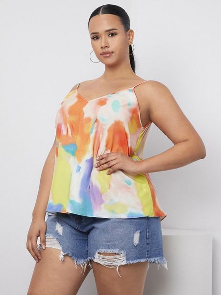 plus tie dye cami d4om#, Black