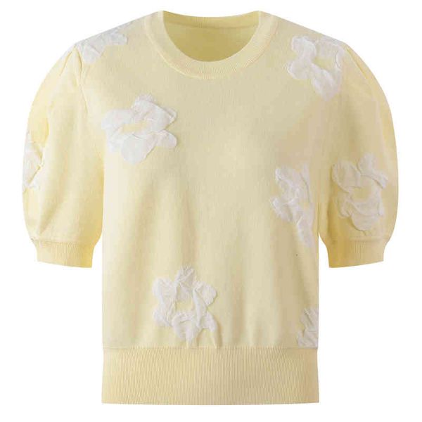 women's knits tees french bubble sleeve round neck sweater summer flower embroidery short sleeved nfhm, White
women's knits tees french bubble sleeve round neck sweater summer flower embroidery short sleeved nfhm, White