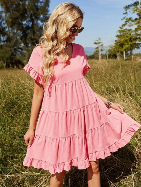 ruffle trim smock dress x8ix#, Black;gray 
ruffle trim smock dress x8ix#, Black;gray