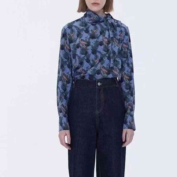 women's polos ca style autumn tropal flower and bird pattern printed ribbon silk shirt, White
women's polos ca style autumn tropal flower and bird pattern printed ribbon silk shirt, White