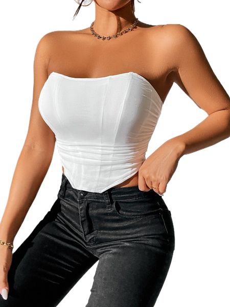 petite ruched asymmetrical hem tube f5ox#, White