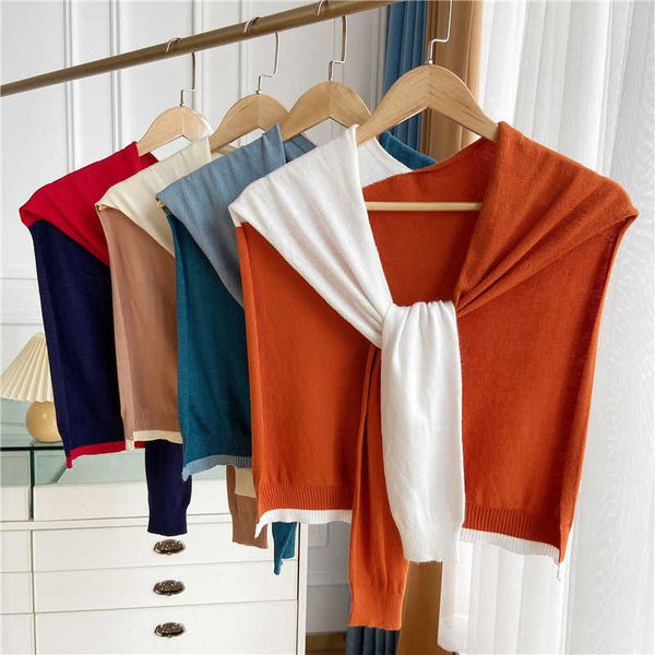 shawl s air conditioning room summer knot outside the with color matching decoration small versatile knitted scarf womens neck, Blue;gray
shawl s air conditioning room summer knot outside the with color matching decoration small versatile knitted scarf womens neck, Blue;gray