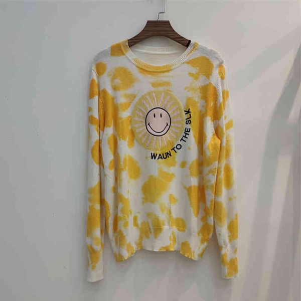 women's knits tees fadan s style college yellow tie dyed smiling face embroidered letter knitted sweater fashion loose, White
women's knits tees fadan s style college yellow tie dyed smiling face embroidered letter knitted sweater fashion loose, White