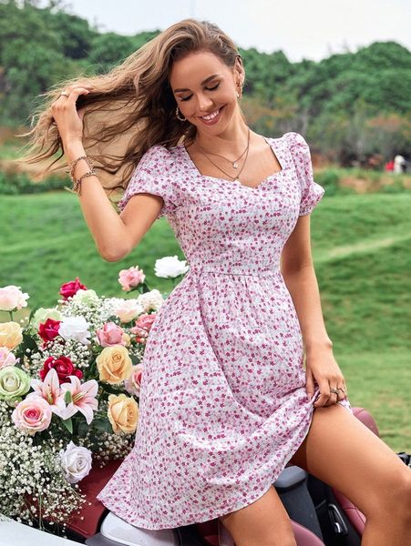 random ditsy floral sweetheart neck puff sleeve shirred tie back dress 93ub#, Black;gray
random ditsy floral sweetheart neck puff sleeve shirred tie back dress 93ub#, Black;gray