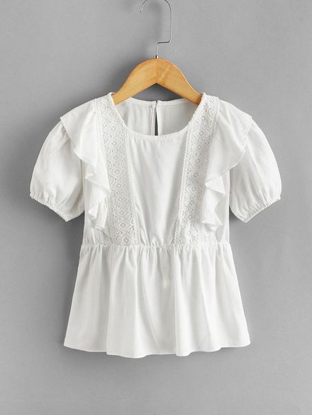little girl's plain ruffle doll shirt she, White;black 
little girl's plain ruffle doll shirt she, White;black
