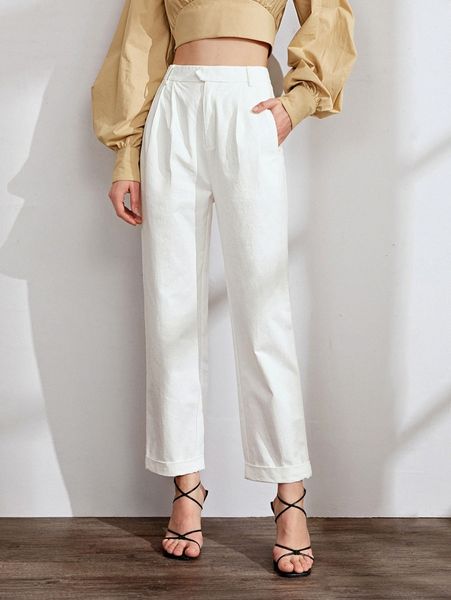 high waist roll up hem pants z5tl#, Black;white
high waist roll up hem pants z5tl#, Black;white