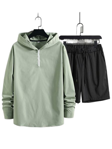 men quarter zip hooded & drawstring waist shorts w951#, Gray
men quarter zip hooded & drawstring waist shorts w951#, Gray