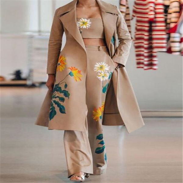 2022 women's two piece pants sets women long trench coat sets autumn winter fashion temperament print flower windbreaker wide leg trous, White
2022 women's two piece pants sets women long trench coat sets autumn winter fashion temperament print flower windbreaker wide leg trous, White