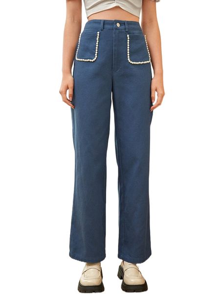 mod pearls beaded flare leg pants i9rg#, Black;white 
mod pearls beaded flare leg pants i9rg#, Black;white