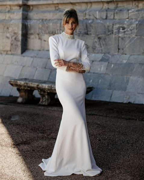 2023 high collar wedding dresses with beaded long sleeves bridal gowns backless women wear special banquet, White
2023 high collar wedding dresses with beaded long sleeves bridal gowns backless women wear special banquet, White