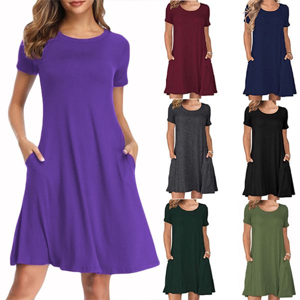 women's sundress summer casual t shirt dresses short sleeve swing dress pockets, Black;gray
women's sundress summer casual t shirt dresses short sleeve swing dress pockets, Black;gray