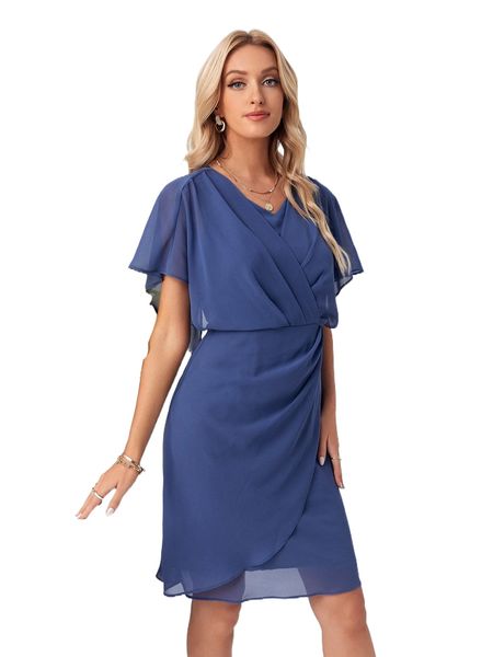 emery rose surplice neck batwing sleeve wrap hem dress c8fc#, Black;gray
emery rose surplice neck batwing sleeve wrap hem dress c8fc#, Black;gray