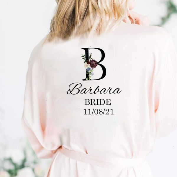 personalized flower print womens sleepwear bride bridesmaid wedding robe team satin dressing gown, Black;red