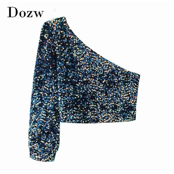 women one shoulder sequins blouse skew collar chic party ladies high street bling tunic camisas mujer sl 210414, White
women one shoulder sequins blouse skew collar chic party ladies high street bling tunic camisas mujer sl 210414, White