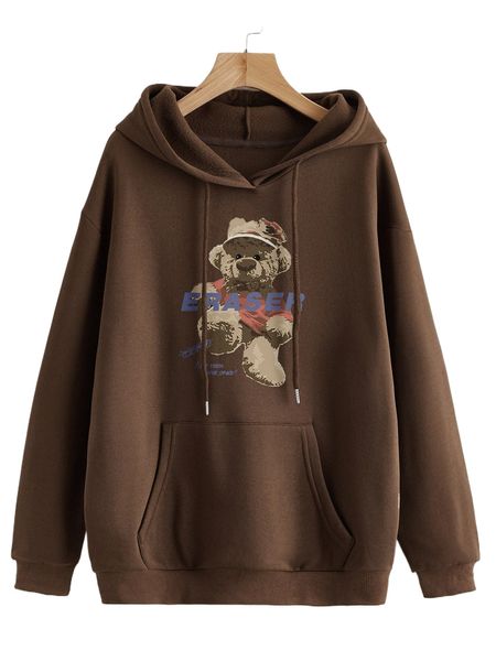 slogan & bear print kangaroo pocket drop shoulder drawstring thermal hoodie n5b8#, Black
slogan & bear print kangaroo pocket drop shoulder drawstring thermal hoodie n5b8#, Black