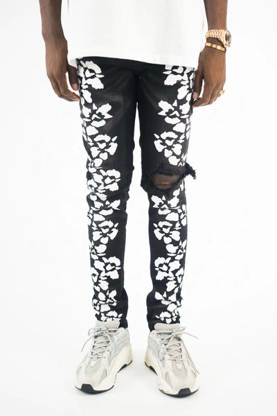 mens jeans european and american style fashion petal printing hole washing leisure slim feet tight pants, Blue
mens jeans european and american style fashion petal printing hole washing leisure slim feet tight pants, Blue