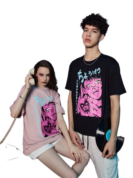 romwe figure print tee d0vw#, White;black