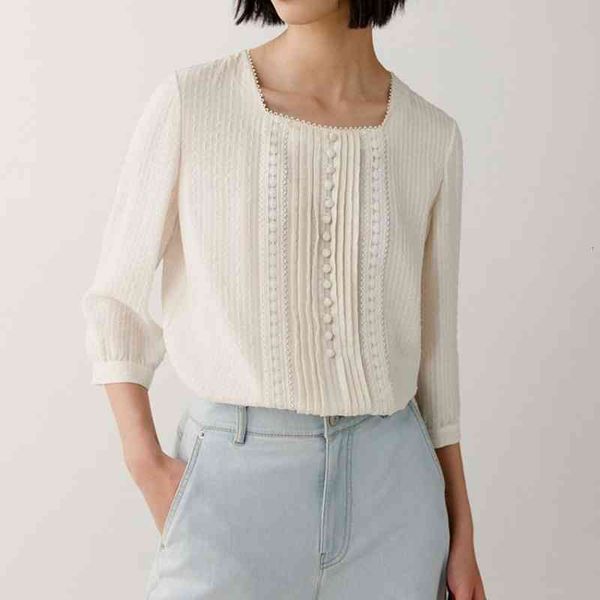 women's polos shirt spring and summer silk cotton horizontal crepe square neck women, White
women's polos shirt spring and summer silk cotton horizontal crepe square neck women, White