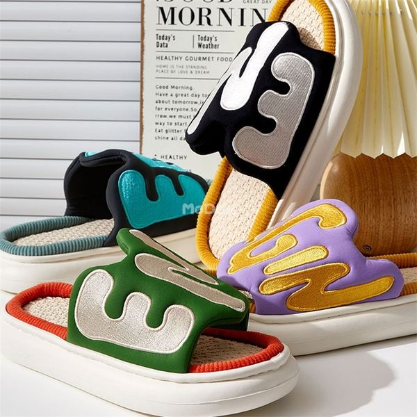 mo dou four season linen slippers women men open toe letter embroidery vamp cool outdoor soft hemp cotton shoes 220611, Black
mo dou four season linen slippers women men open toe letter embroidery vamp cool outdoor soft hemp cotton shoes 220611, Black