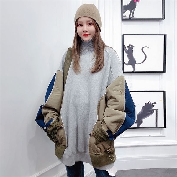 twotwinstyle hit color patchwork loose for women turtleneck long sleeve casual sweatshirt female fashion clothing style 201203, Black
twotwinstyle hit color patchwork loose for women turtleneck long sleeve casual sweatshirt female fashion clothing style 201203, Black