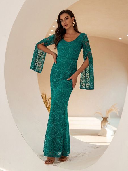 angel fashions cloak sleeve maxi lace prom dress d2t1#, Black;gray 
angel fashions cloak sleeve maxi lace prom dress d2t1#, Black;gray