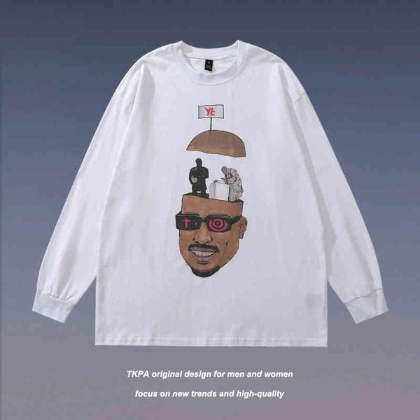 tkpa high street dark wind prank portrait print long sleeve t-shirt men's loose fashion brand, Black
tkpa high street dark wind prank portrait print long sleeve t-shirt men's loose fashion brand, Black