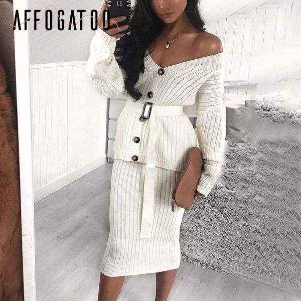 affogatoo elegant twopiece knitted dress set women casual autumn winter sweater dress suit long sleeve button sashes skirt suit y200805, Black;pink
affogatoo elegant twopiece knitted dress set women casual autumn winter sweater dress suit long sleeve button sashes skirt suit y200805, Black;pink