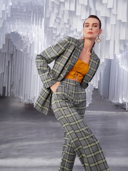 plaid lapel neck single breasted blazer y49q#, White 
plaid lapel neck single breasted blazer y49q#, White