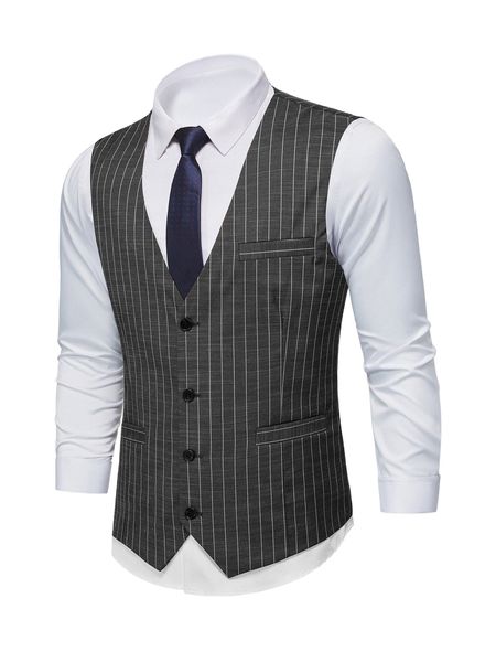 men 1pc vertical striped buckled back waistcoat n3ng#, White;black
men 1pc vertical striped buckled back waistcoat n3ng#, White;black