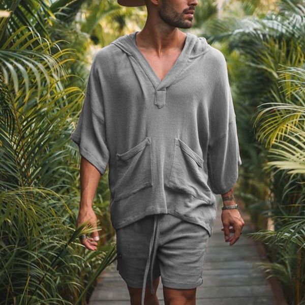 men's tracksuits cotton linen loose leisure two piece suit pure color casual summer refreshing v-neck short shirt+breeches elastic lace, Gray
men's tracksuits cotton linen loose leisure two piece suit pure color casual summer refreshing v-neck short shirt+breeches elastic lace, Gray