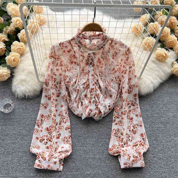 women's t-shirt korean version versatile temperament sweet chiffon shirt loose stand collar small broken flower bubble sleeve foreign s, White
women's t-shirt korean version versatile temperament sweet chiffon shirt loose stand collar small broken flower bubble sleeve foreign s, White