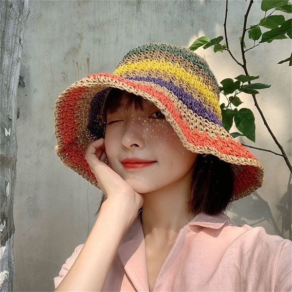handwoven straw rainbow sun hat for ladies summer vacation beach colorful foldable womens 220716, Blue;gray
handwoven straw rainbow sun hat for ladies summer vacation beach colorful foldable womens 220716, Blue;gray
