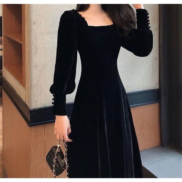 autumn and winter gold velvet dress women french retro square collar waist office lady knee-length 220317, Black;gray
autumn and winter gold velvet dress women french retro square collar waist office lady knee-length 220317, Black;gray