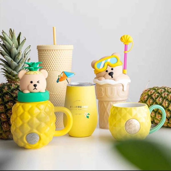 2021 starbucks cup summer pineapple bear cone ice cream ceramic mug straw water cup 
2021 starbucks cup summer pineapple bear cone ice cream ceramic mug straw water cup