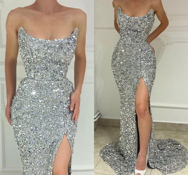 long mermaid evening dresses 2022 elegant scoop sleeveless sparkly silver sequin high slit women prom party gowns robe de soiree vestido de, Black;red
long mermaid evening dresses 2022 elegant scoop sleeveless sparkly silver sequin high slit women prom party gowns robe de soiree vestido de, Black;red