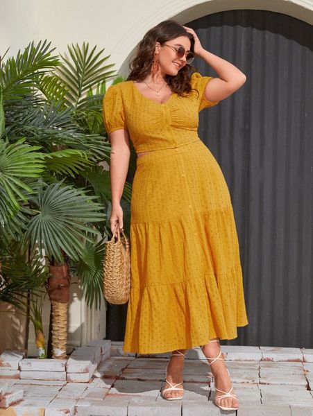 plus puff sleeve ruched schiffy & ruffle hem skirt s08s#, Black
plus puff sleeve ruched schiffy & ruffle hem skirt s08s#, Black