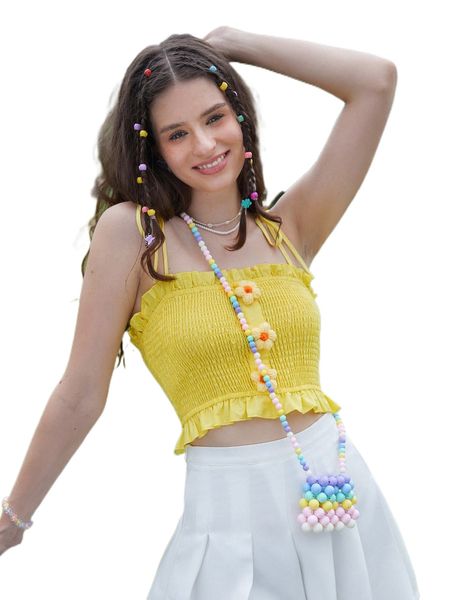 mod floral appliques shirred frilled tie shoulder cami l9ik#, White
mod floral appliques shirred frilled tie shoulder cami l9ik#, White