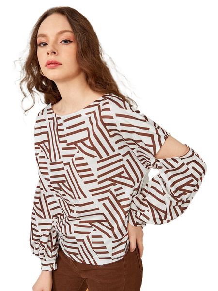 x caramel lolly cut out allover geo print pullover t6di#, Black 
x caramel lolly cut out allover geo print pullover t6di#, Black
