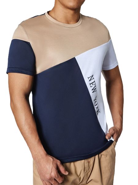 men letter graphic cut and sew tee 21jt#, White;black