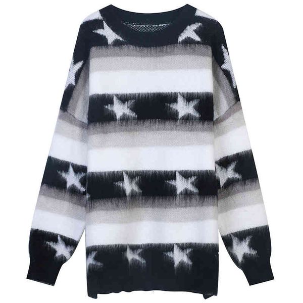 women's sweaters autumn winter striped star jacquard imitation mink fluff loose round neck medium long pullover sweater vofw, White;black
women's sweaters autumn winter striped star jacquard imitation mink fluff loose round neck medium long pullover sweater vofw, White;black
