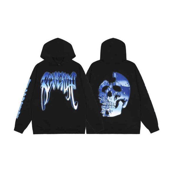 and autumn winter tide revenge skull print men's women's casual hooded plush sweater, Black
and autumn winter tide revenge skull print men's women's casual hooded plush sweater, Black