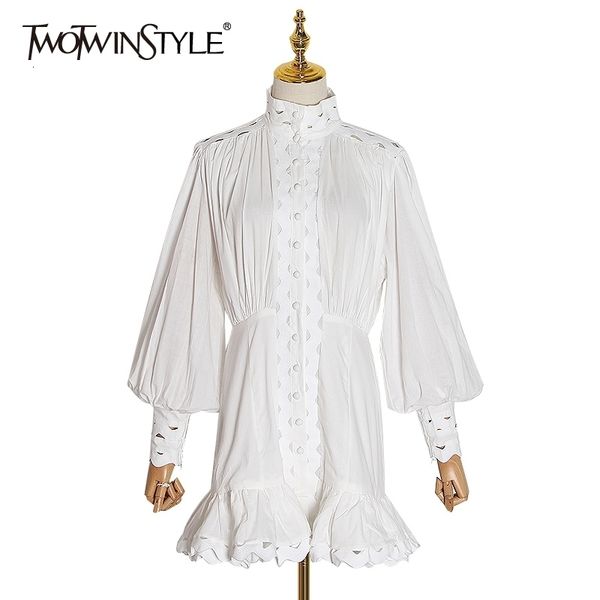 twotwinstyle long lantern sleeve stand collar elastic waisted bodycon ruffle hem mini dresses women autumn fashion new y200103, White;black
twotwinstyle long lantern sleeve stand collar elastic waisted bodycon ruffle hem mini dresses women autumn fashion new y200103, White;black
